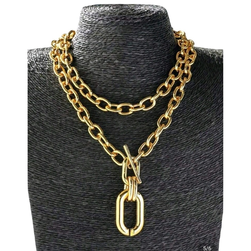 Chunky Gold‎ Chain Link Toggle Necklace Women's Statement Jewelry